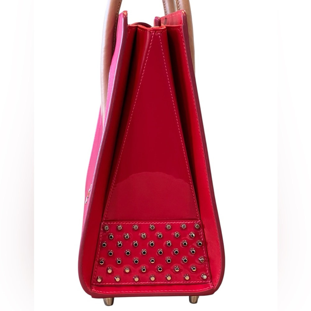 Christian Louboutin Paloma Pink Red Leather Satchel with Tan Handles - Picture 7 of 13